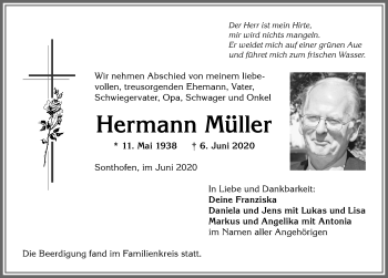 Traueranzeige von Hermann Müller von Allgäuer Anzeigeblatt