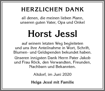 Traueranzeige von Horst Jessl von Allgäuer Zeitung, Marktoberdorf
