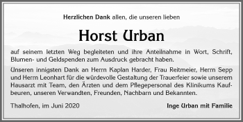 Traueranzeige von Horst Urban von Allgäuer Zeitung, Marktoberdorf