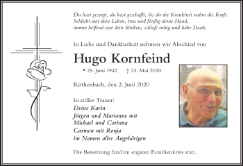 Traueranzeige von Hugo Kornfeind von Der Westallgäuer