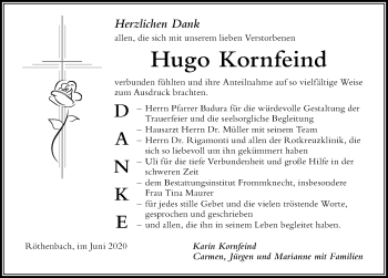 Traueranzeige von Hugo Kornfeind von Der Westallgäuer