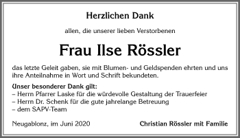 Traueranzeige von Ilse Rössler von Allgäuer Zeitung, Kaufbeuren/Buchloe