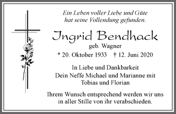 Traueranzeige von Ingrid Bendhack von Allgäuer Zeitung, Füssen