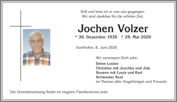 Traueranzeige von Jochen Volzer von Allgäuer Anzeigeblatt