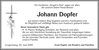 Traueranzeige von Johann Dopfer von Allgäuer Zeitung, Marktoberdorf