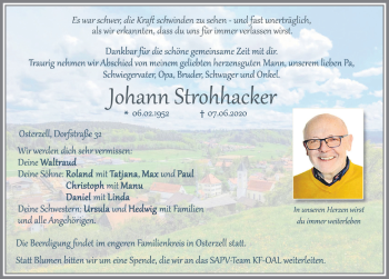 Traueranzeige von Johann Strohhacker von Allgäuer Zeitung