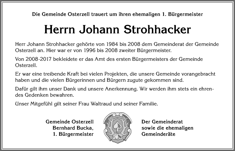  Traueranzeige für Johann Strohhacker vom 12.06.2020 aus Allgäuer Zeitung, Kaufbeuren/Buchloe