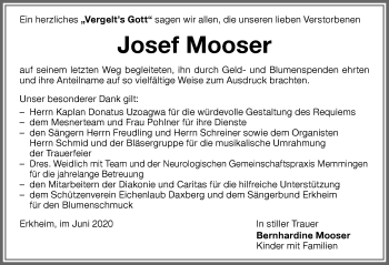 Traueranzeige von Josef Mooser von Memminger Zeitung