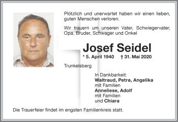 Traueranzeige von Josef Seidel von Memminger Zeitung