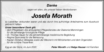 Traueranzeige von Josefa Morath von Memminger Zeitung