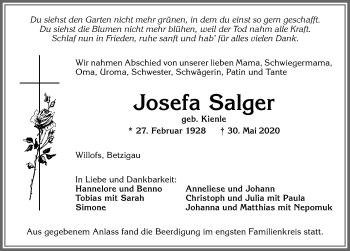 Traueranzeige von Josefa Salger von Allgäuer Zeitung, Marktoberdorf
