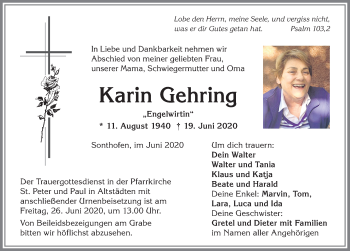 Traueranzeige von Karin Gehring von Allgäuer Anzeigeblatt