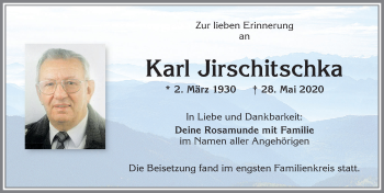 Traueranzeige von Karl Jirschitschka von Allgäuer Zeitung,Kempten