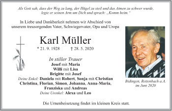 Traueranzeige von Karl Müller von Allgäuer Zeitung, Marktoberdorf