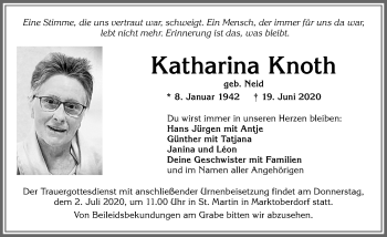 Traueranzeige von Katharina Knoth von Allgäuer Zeitung, Marktoberdorf