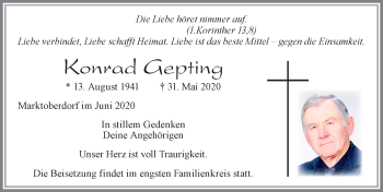 Traueranzeige von Konrad Gepting von Allgäuer Zeitung, Marktoberdorf