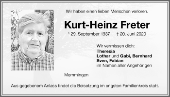 Traueranzeige von Kurt-Heinz Freter von Memminger Zeitung