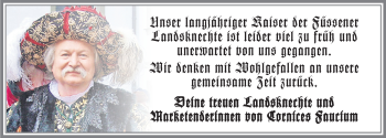 Traueranzeige von Manfred Wagner von Allgäuer Zeitung, Füssen