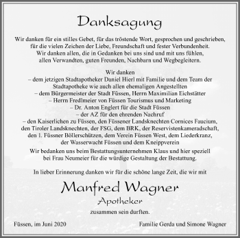 Traueranzeige von Manfred Wagner von Allgäuer Zeitung, Füssen