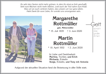 Traueranzeige von Margarethe Rottmüller von Allgäuer Zeitung, Kaufbeuren/Buchloe