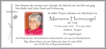 Traueranzeige von Marianne Hennevogel von Allgäuer Zeitung, Füssen