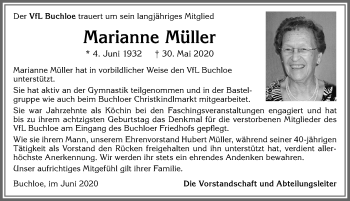Traueranzeige von Marianne Müller von Allgäuer Zeitung, Kaufbeuren/Buchloe