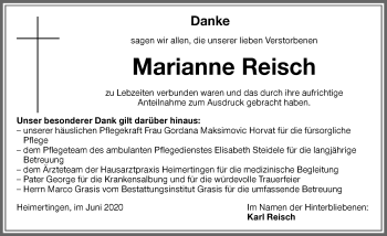 Traueranzeige von Marianne Reisch von Memminger Zeitung
