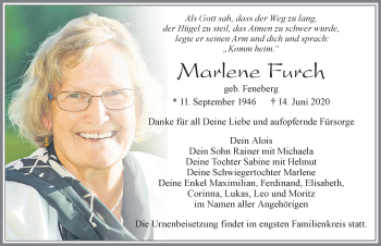 Traueranzeige von Marlene Furch von Allgäuer Zeitung, Marktoberdorf