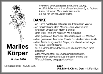 Traueranzeige von Marlies Körper von Memminger Zeitung