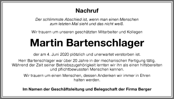 Traueranzeige von Martin Bartenschlager von Memminger Zeitung