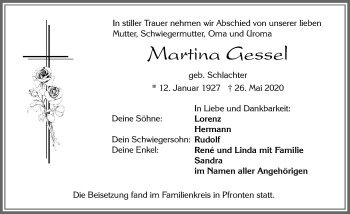 Traueranzeige von Martina Gessel von Allgäuer Zeitung, Füssen