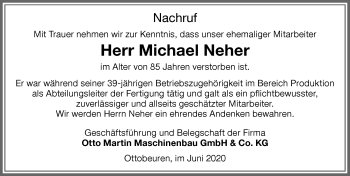 Traueranzeige von Michael Neher von Memminger Zeitung