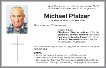 Traueranzeige von Michael Pfalzer von Memminger Zeitung
