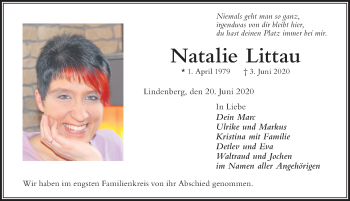 Traueranzeige von Natalie Littau von Der Westallgäuer