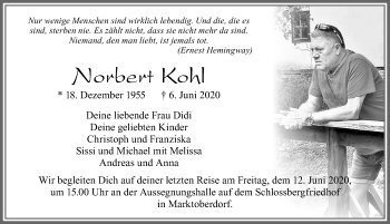 Traueranzeige von Norbert Kohl von Allgäuer Zeitung, Marktoberdorf