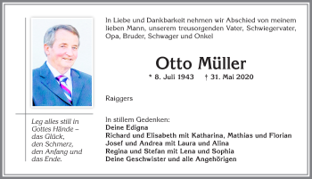 Traueranzeige von Otto Müller von Allgäuer Zeitung, Marktoberdorf