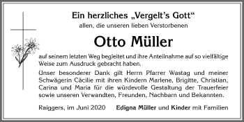 Traueranzeige von Otto Müller von Allgäuer Zeitung, Marktoberdorf