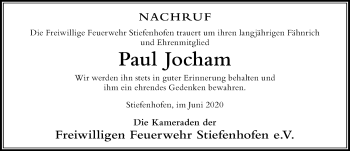 Traueranzeige von Paul Jocham von Der Westallgäuer