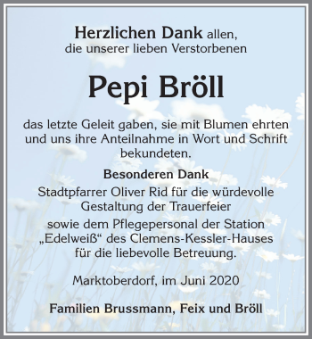 Traueranzeige von Pepi Bröll von Allgäuer Zeitung, Marktoberdorf