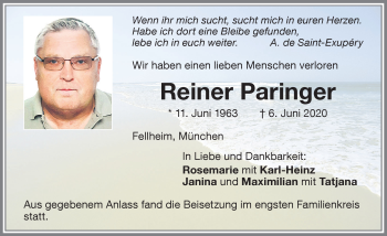 Traueranzeige von Reiner Paringer von Memminger Zeitung