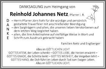 Traueranzeige von Reinhold Johannes Netz von Allgäuer Zeitung, Füssen