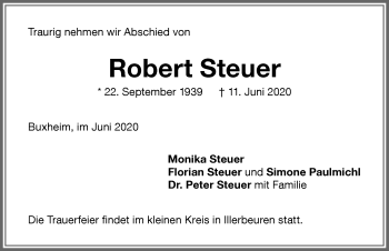 Traueranzeige von Robert Steuer von Memminger Zeitung