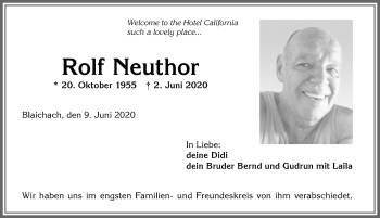 Traueranzeige von Rolf Neuthor von Allgäuer Anzeigeblatt
