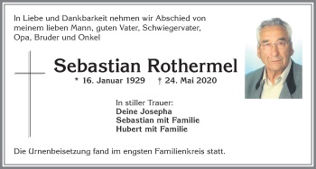 Traueranzeige von Sebastian Rothermel von Allgäuer Zeitung, Marktoberdorf