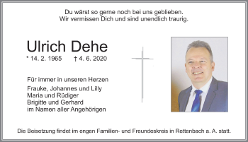Traueranzeige von Ulrich Dehe von Allgäuer Zeitung, Marktoberdorf