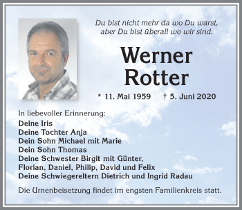 Traueranzeige von Werner Rotter von Allgäuer Zeitung, Marktoberdorf