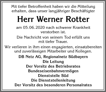 Traueranzeige von Werner Rotter von Allgäuer Zeitung, Marktoberdorf