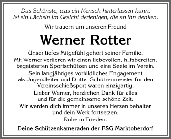 Traueranzeige von Werner Rotter von Allgäuer Zeitung, Marktoberdorf