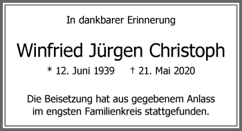 Traueranzeige von Winfried Jürgen Christoph von Memminger Zeitung