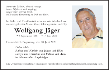 Traueranzeige von Wolfgang Jäger von Der Westallgäuer
